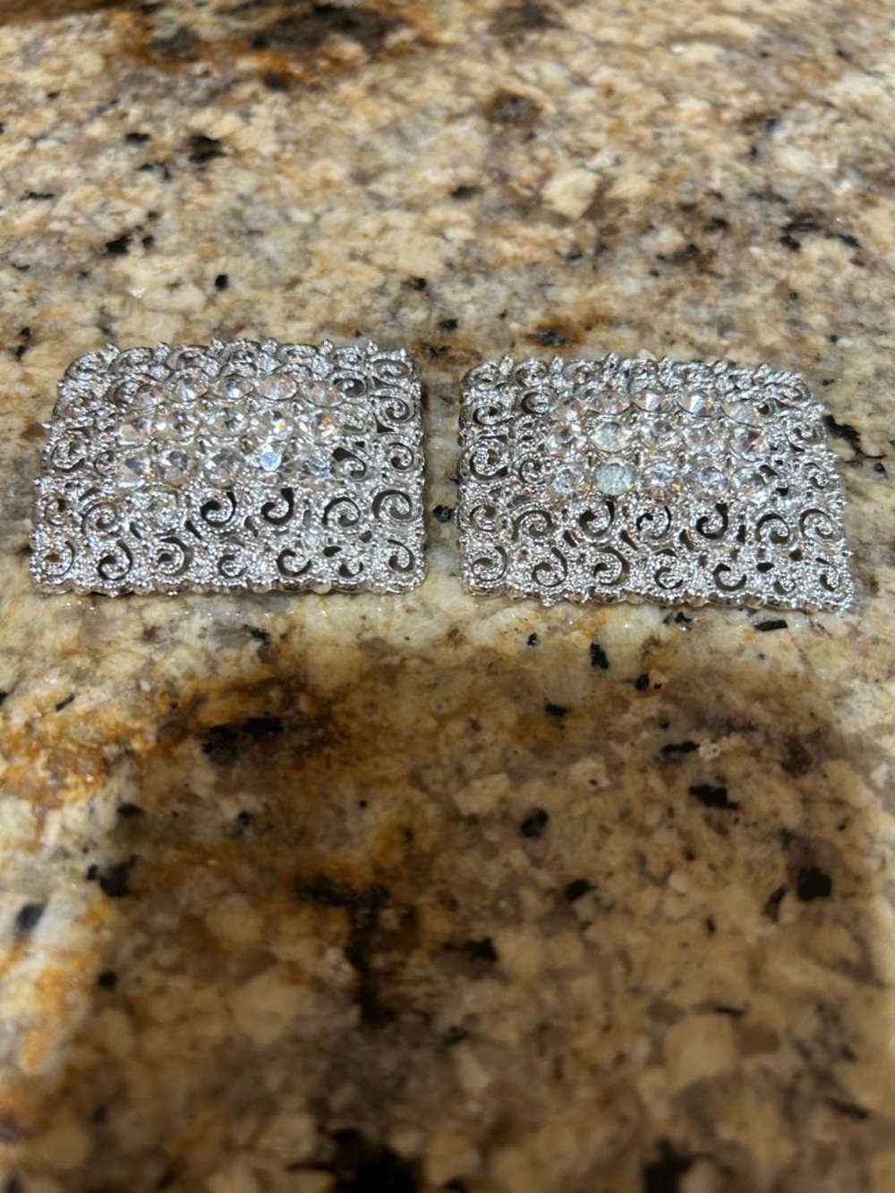 Tip Toe vintage, rectangular, silver filigree shoe clips clear rhinestones, - Picture 8 of 10